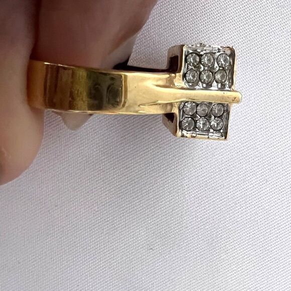 New Women’s Gold-tone Large Square Platform cluster shiny Cocktail Ring sz 8 - Picture 9 of 9